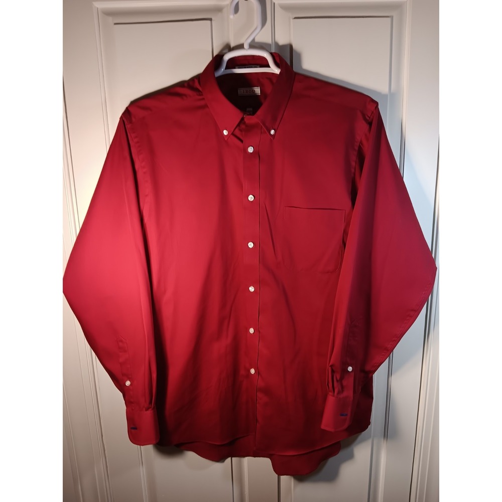 Izod Mens Long Sleeve Dress Shirt Red XL 16.5 34/35 Wrinkle Free Twill